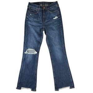 American Eagle Women's High Rise 90s Flare Jeans Blue Size 2 Distressed